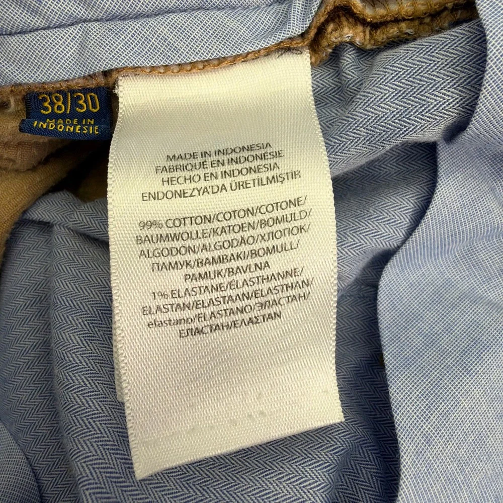 Polo Ralph Lauren Pants Mens 38x30 (Fits 38x27) Tan Corduroy Stretch Classic Fit